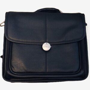 Vintage Dell Unisex Faux Black Leather Laptop Briefcase, with Strap, 16”x13”x4”